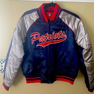 Rare embellished patriots quilted bomber satin L